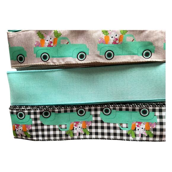 Blue Easter Truck Wreath Making Kit, DIY Spring Sign Gingham Ribbon Bundle Set - Picture 4 of 5